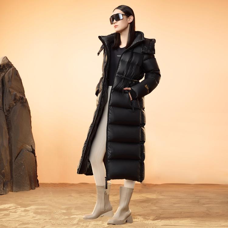 高梵 【高梵黑金鹅绒服】女王2.0十格可拆卸帽过膝大长款羽绒服