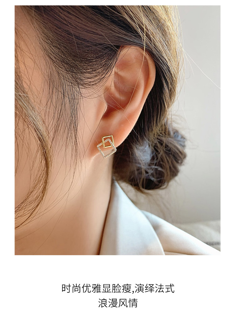 【清仓】方形几何重叠个性耳钉耳环简约小耳垂精致耳环女气质耳饰