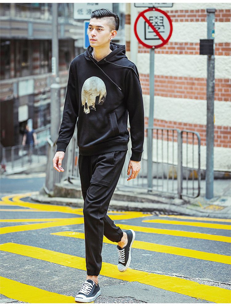 抹茶故事matchastory男黑色胸前骷髅印花连帽卫衣黑色m328w50111_唯品