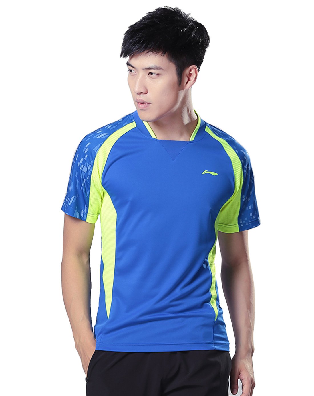 时尚拼色 男款夏比赛速干上衣运动服短袖t恤羽毛球衣李宁