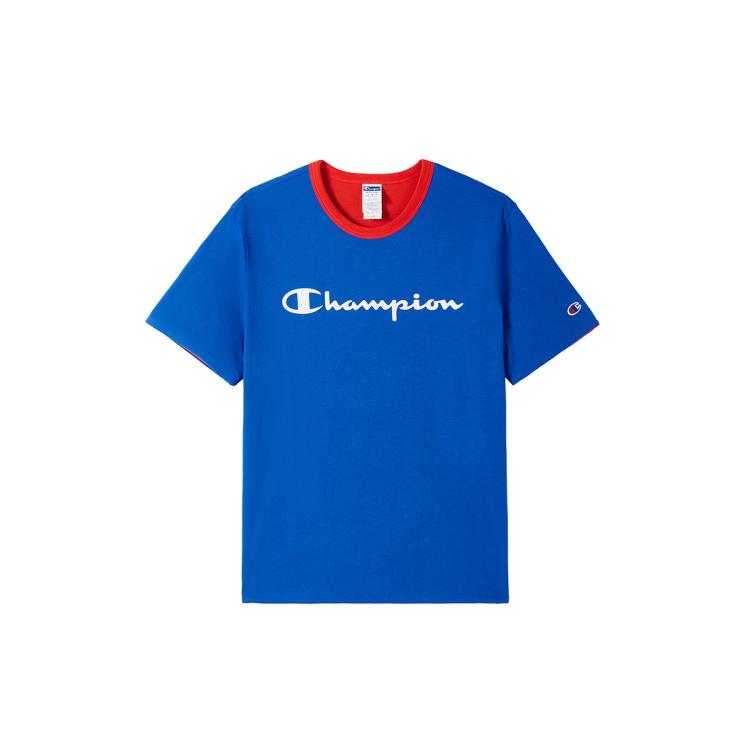 Champion [品牌直营]草写小logo双面穿短袖t恤男撞色圆领 In Blue