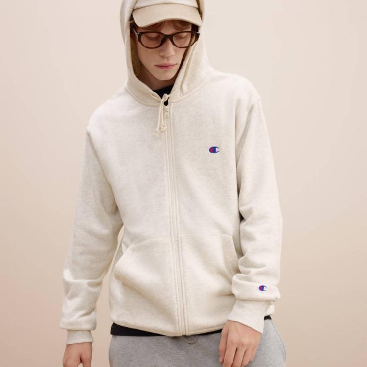 Champion 【品牌直营】情侣款小c连帽卫衣男女拉链开衫全棉上衣 In Neutral