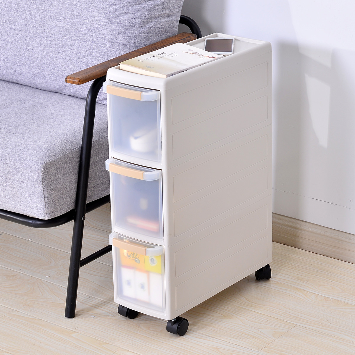 三层宽18cm夹缝收纳柜塑料床头柜抽屉式卫生间储物柜整理柜