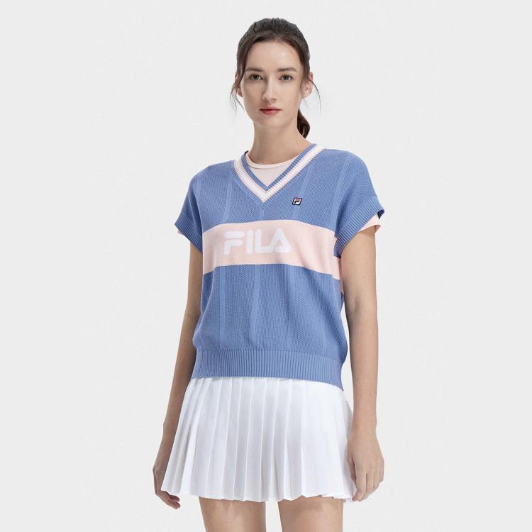 Fila 女装女式运动上衣女网球系列时尚简约宽松舒适短袖针织衫 In Blue