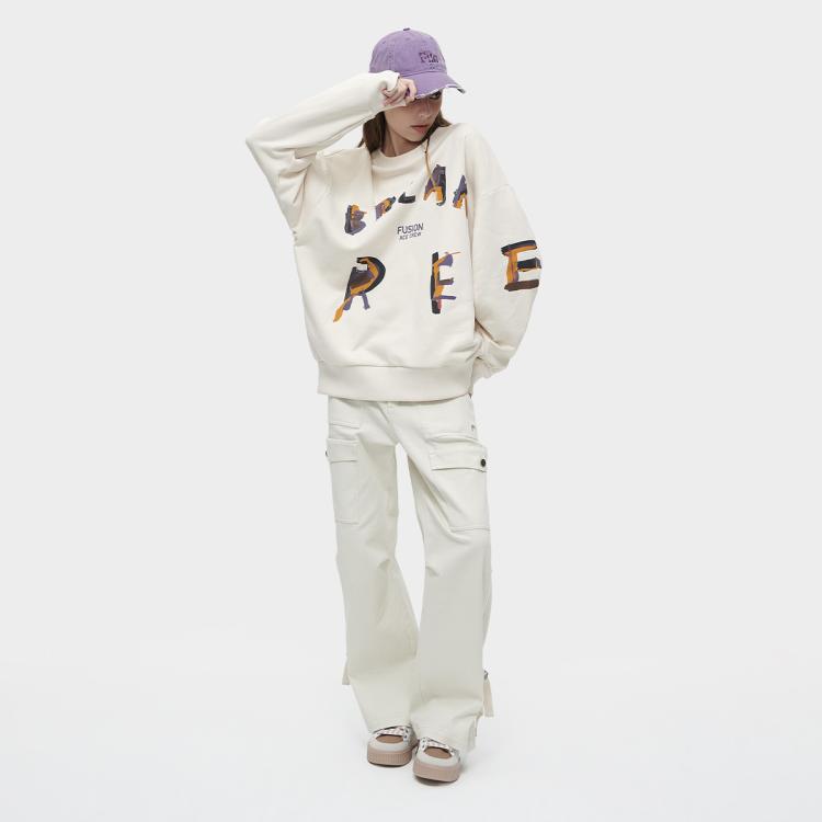 Fila 【情侣款】fusion系列运动卫衣男女同款圆领纯棉针织套头衫 In White