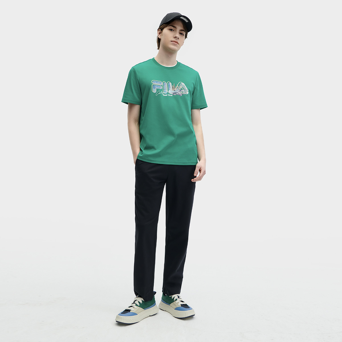 FILA 【液氨整理】男装时尚休闲运动裤男士基础简约直筒系绳针织长裤