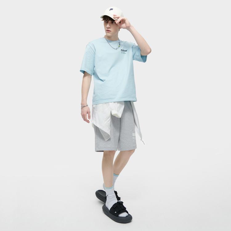 Fila 【情侣款】fusion系列运动t恤男女同款宽松纯棉针织短袖衫 In Blue