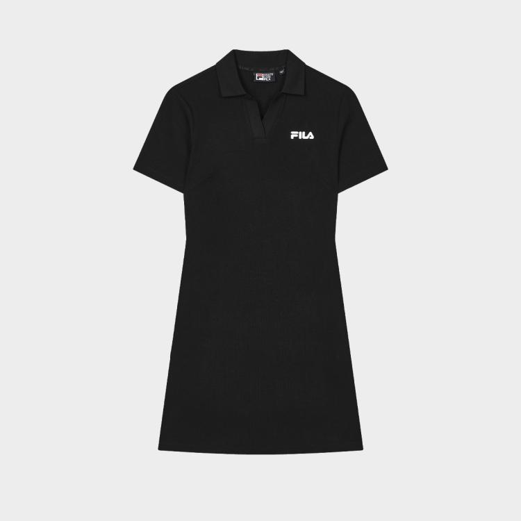 Fila 女装连衣裙女士时尚休闲舒适修身polo领短袖针织裙子 In Black