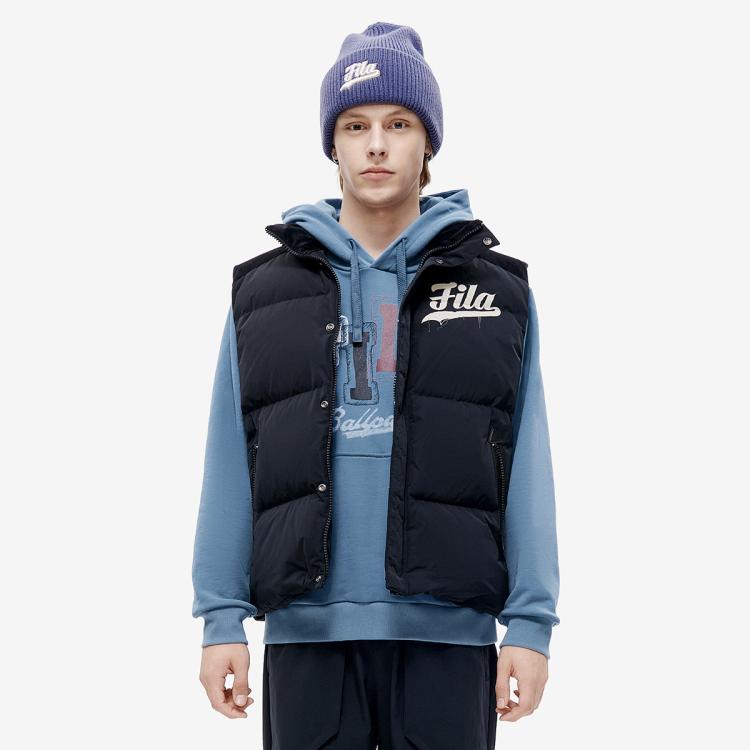 Fila 男装男式日常舒适羽绒服男时尚宽松流行简约百搭羽绒马甲 In Blue