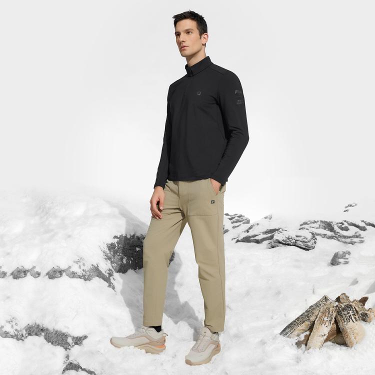 Fila 【黄景瑜同款】男装保暖运动t恤男士户外高弹基础针织长袖上衣