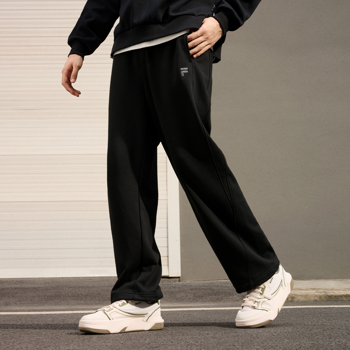 FILA FUSION斐乐潮牌针织长裤男子宽松纯棉休闲百搭防泼水宽松裤