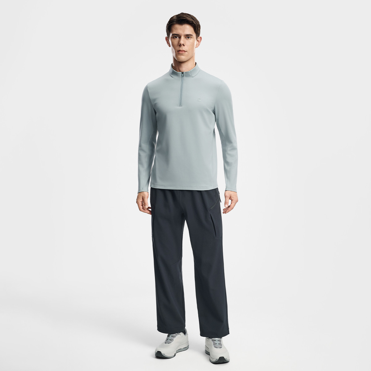 FILA 【王安宇同款】运动T恤丨针织套头衫男健身加绒半拉链打底长T