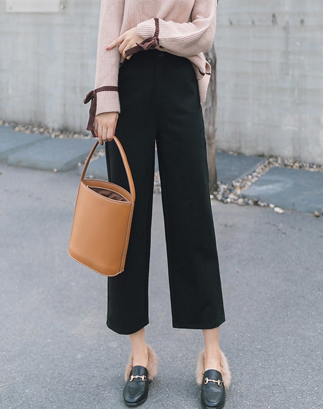 网红推荐 时尚款毛呢厚款阔腿裤 版型超正 女好看显瘦