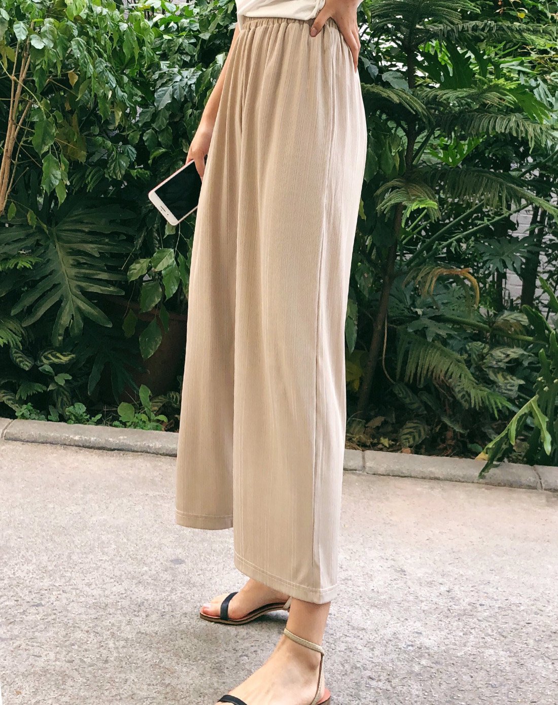 清凉冰滑休闲裤2018夏季新款女士纯色百搭垂感阔腿裤