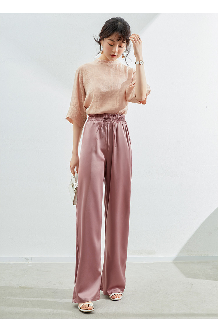 新款阔腿云朵裤时尚哑光系带裤女士宽松直筒丝绸质感休闲裤子