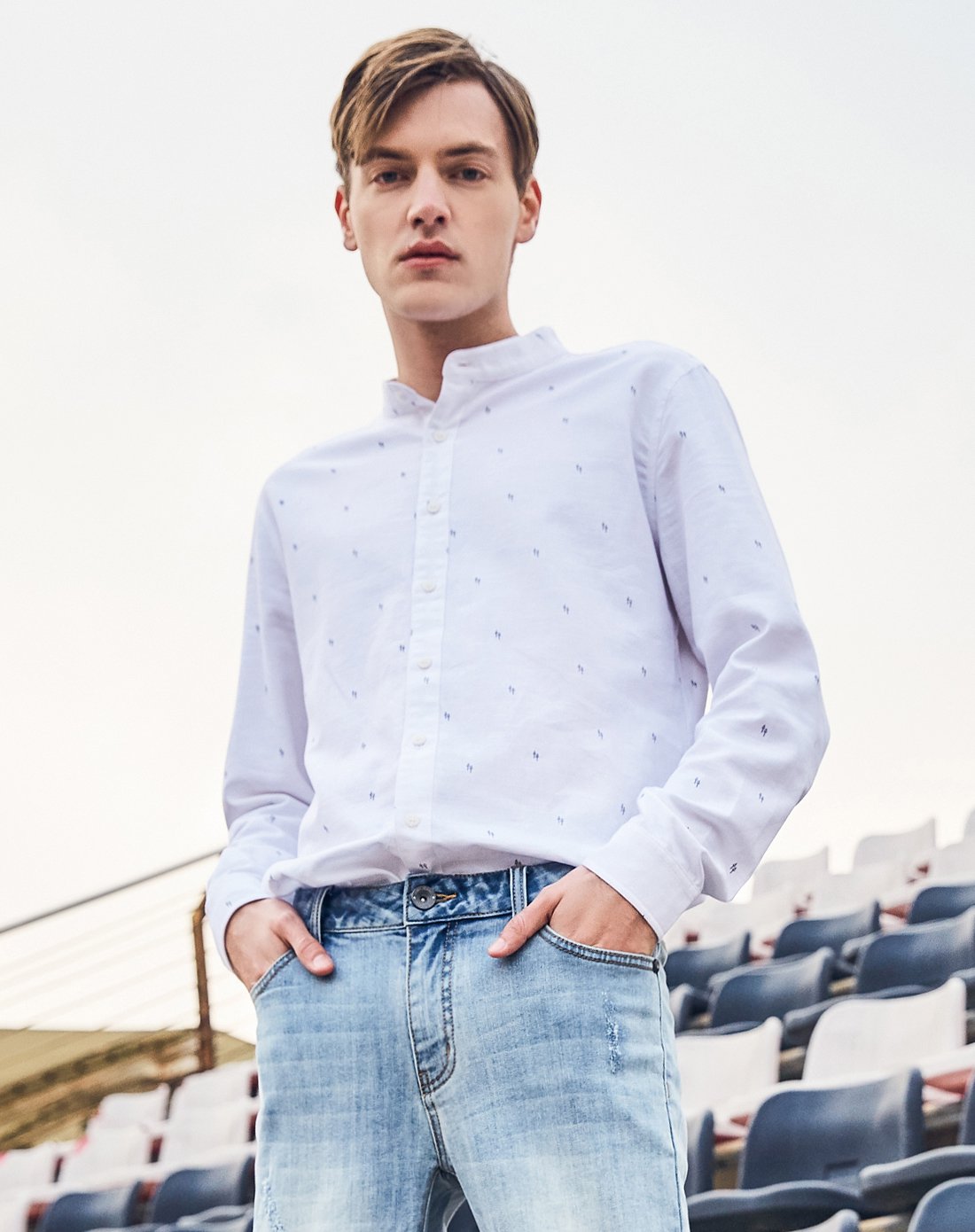 韩都衣舍amh男装特卖旗舰店韩都衣舍amh2018春季男士衬衫简约舒适立领