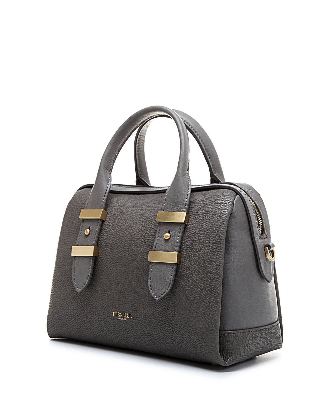 pernelle男女包(新品牌)2017新款真皮女包大容量ol牛皮波士顿桶包灰色