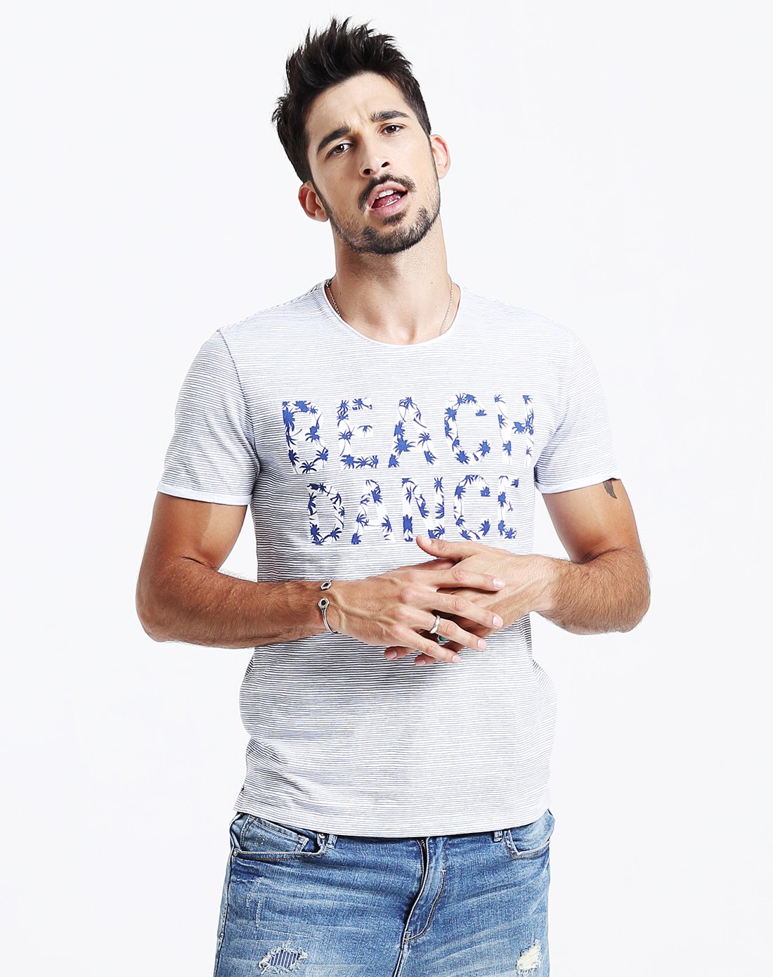 simwood简木男装纯棉字母印花t恤