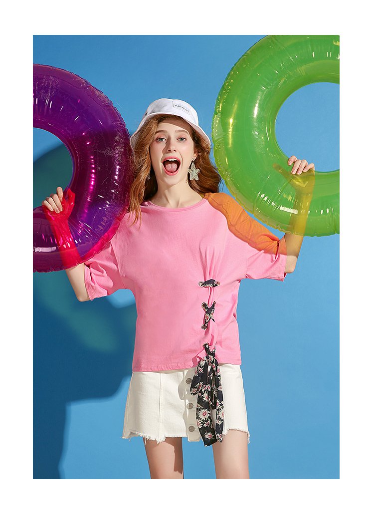 拉夏贝尔旗下puella夏款女装宽松圆领短袖t恤