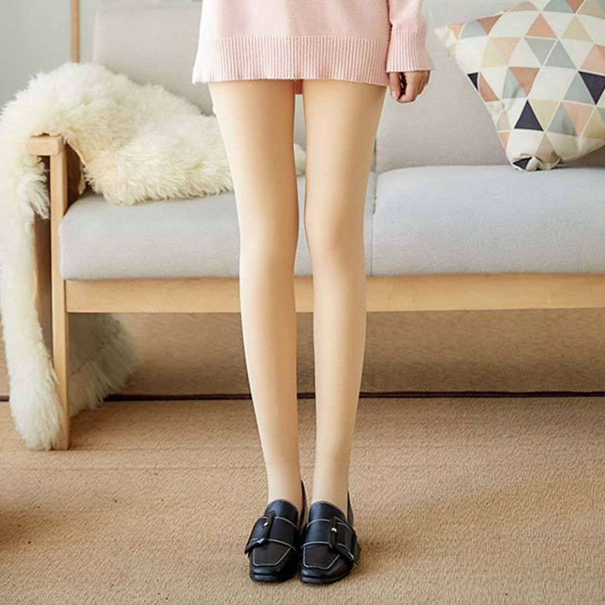 2019新款韩版(两条装)秋冬隐形光腿加绒加厚连脚裤美腿神器