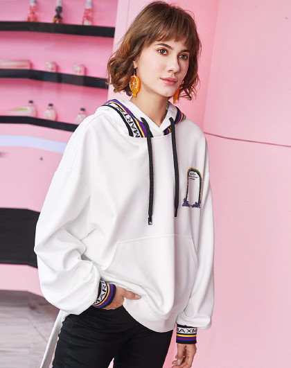 连帽女装卫衣2019新款春宽松后背亮片印花帅气慵懒风