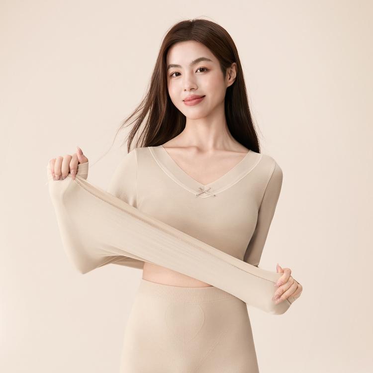 芬腾 【轻塑美体 收腰显瘦】保暖蕾丝领女士保暖打底内衣套装女秋衣裤