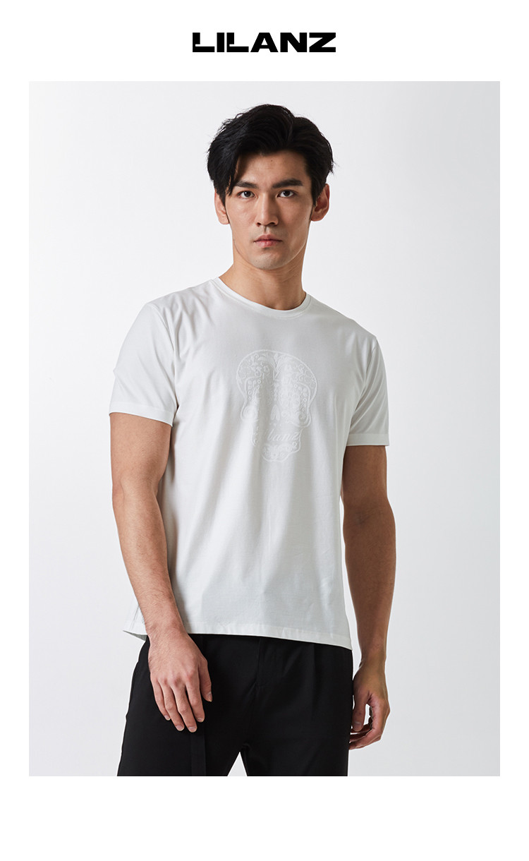 利郎休闲时尚夏季含桑蚕丝圆领男式短袖t恤