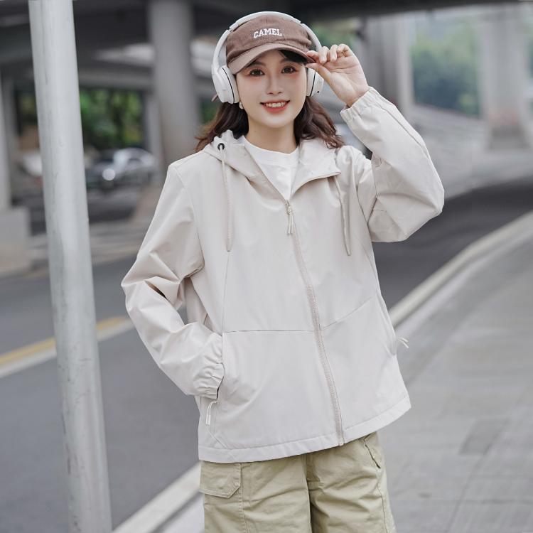 骆驼 【轻量舒适】运动外套女梭织防风衣女春秋连帽风衣户外夹克外套