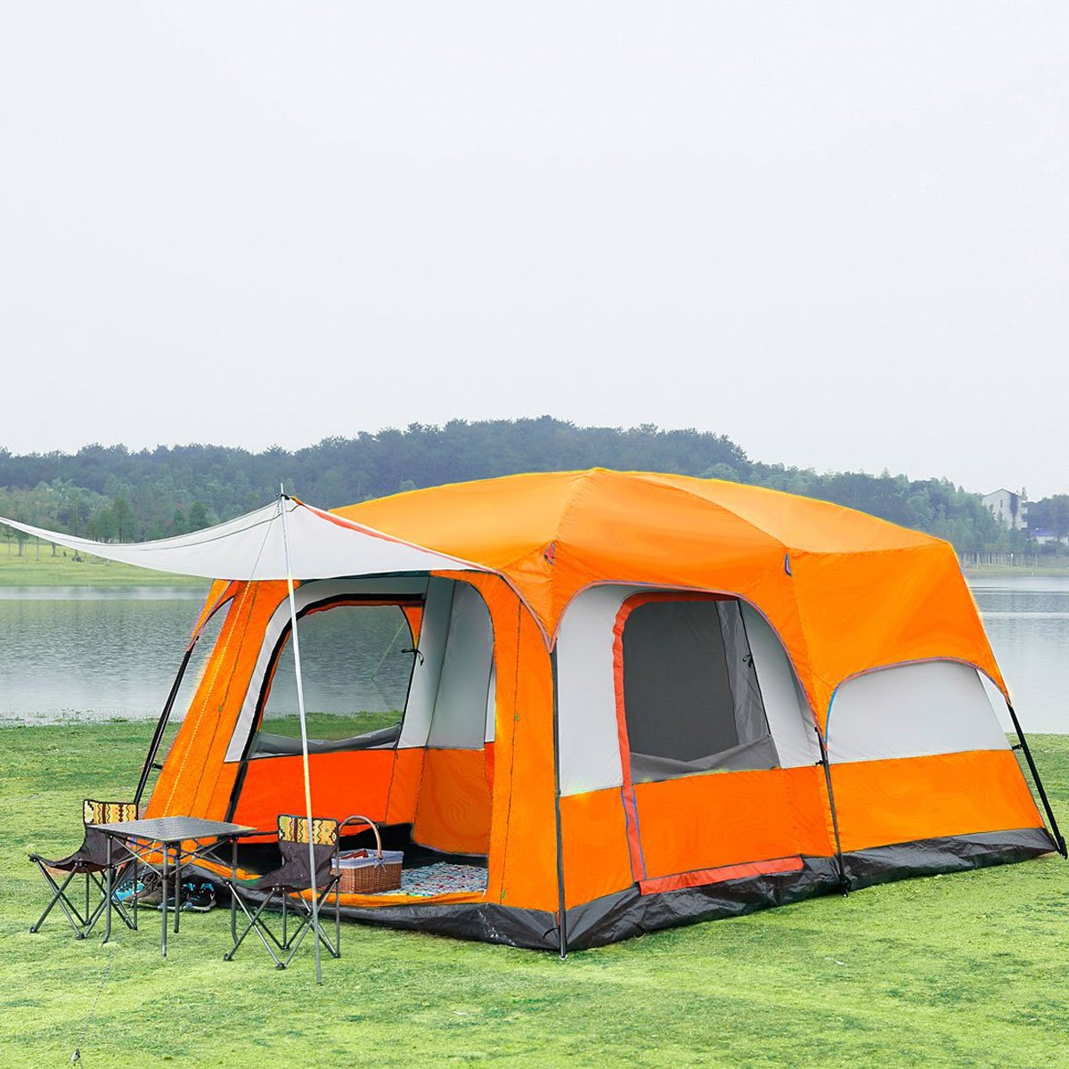 探险者户外大帐篷 两室一厅多人户外野营帐蓬6-12人 太阳花(200*200)