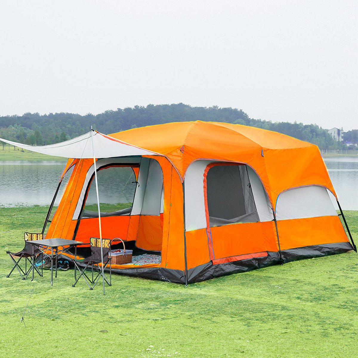 探险者户外大帐篷 两室一厅多人户外野营帐蓬6-12人 民族风五件套