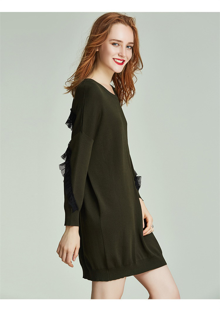 (已售空)荷叶边茧型长袖针织连衣裙子2020春新款女装