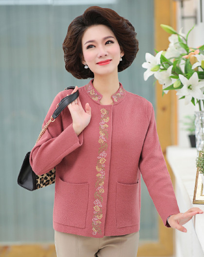 2019新款中老年女装春装宽松外套妈妈春秋针织衫中年妇女上衣