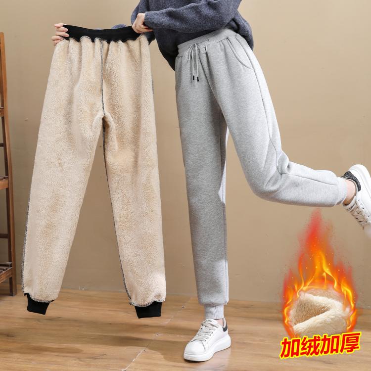 真维斯 加绒裤子女式仿羊羔绒保暖休闲运动裤卫裤女士哈伦裤舒适长裤