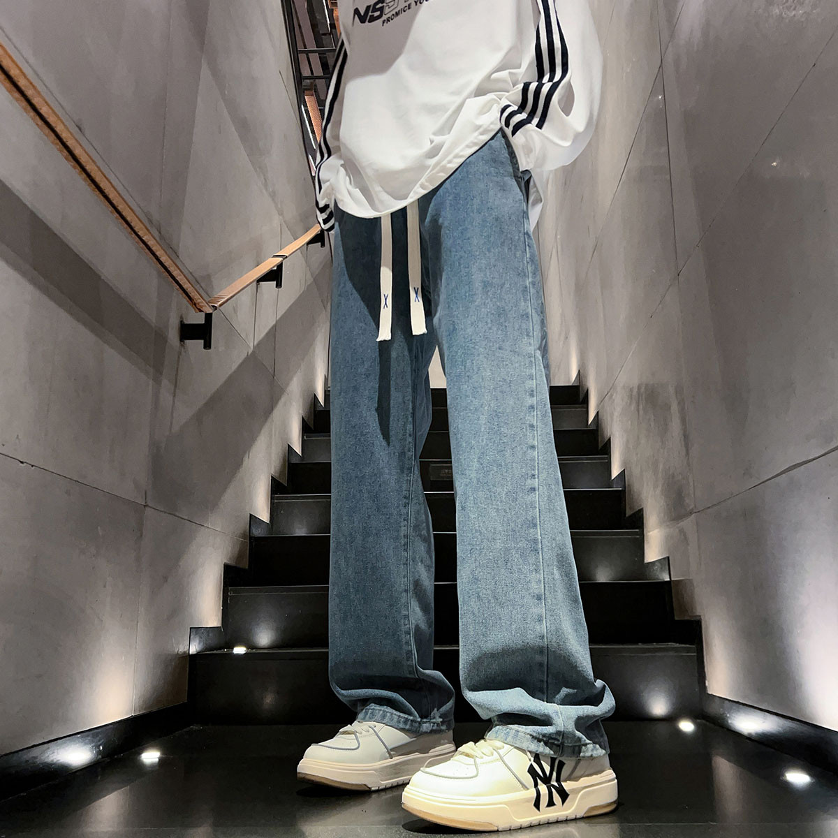 真维斯 水洗复古牛仔男士休闲裤男款牛仔裤潮流百搭阔腿裤宽松舒适直筒裤