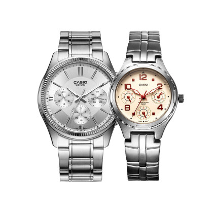 卡西欧腕表指针系列简约时尚防水钢带男女情侣表love-mtp-13757-7