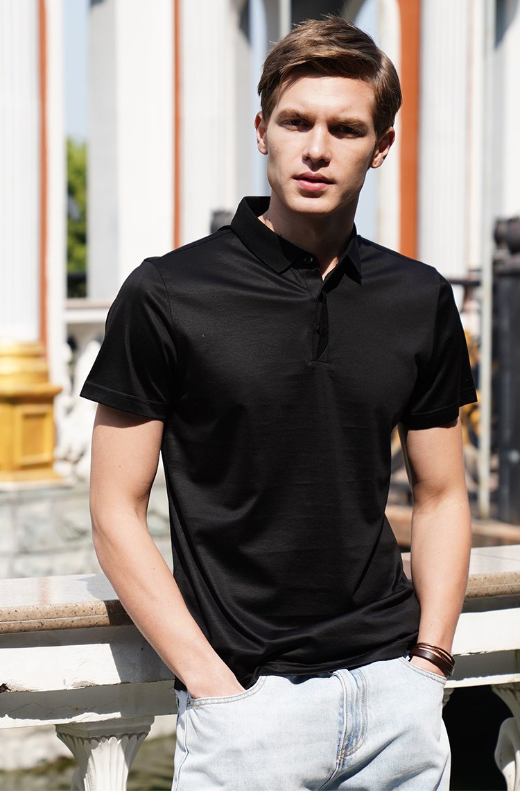 nt桑蚕丝扁机领暗门襟polo衫纯色翻领凉爽轻奢t恤新款