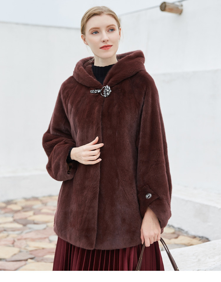 kc皮草2018冬季新品进口水貂女士裘皮外套中长款连帽贵妇保暖大衣外套