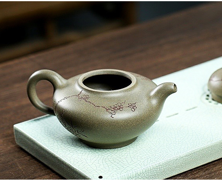 名家戚志君蟹壳青泥刻绘华颖壶泡茶壶宜兴原矿紫砂壶手工