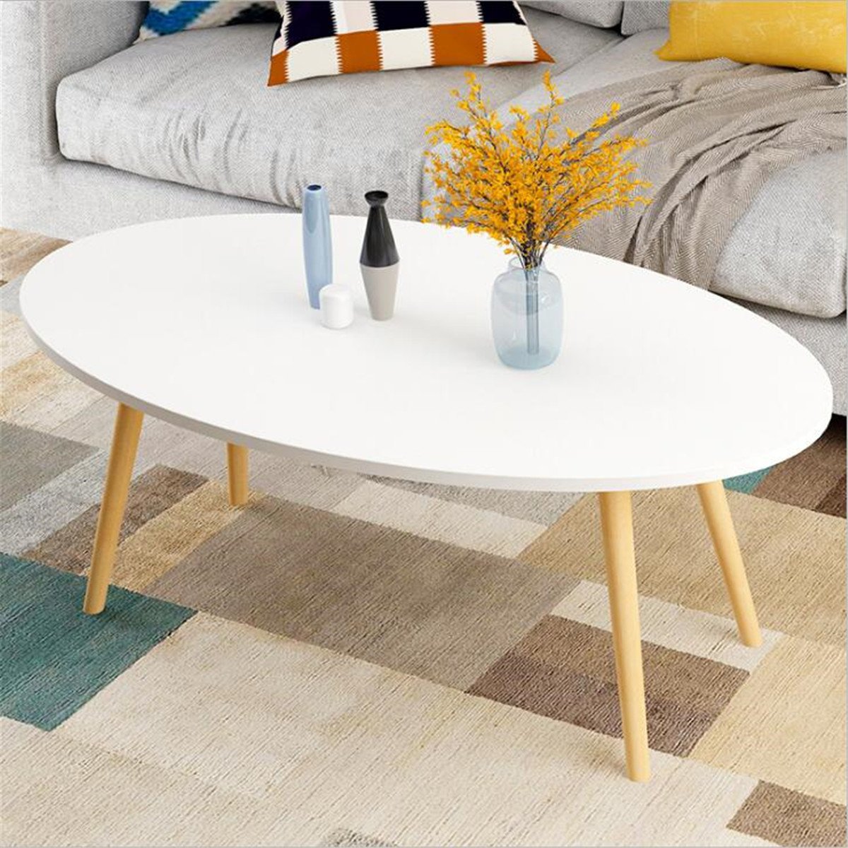 北欧书桌简约现代台式写字台实木小桌子创意椭圆形120cm白色