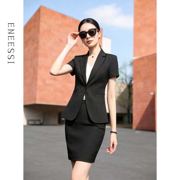 ENEESSI 【西装+短裙】夏季款商务休闲通勤女士西服套装职业装服务员