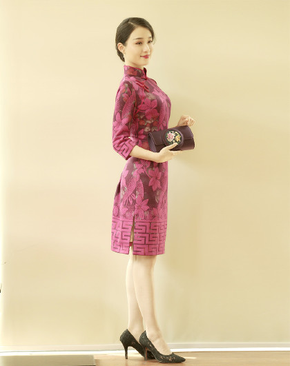 雀之恋崔万志2018秋冬新款改良日常中袖短款旗袍裙女