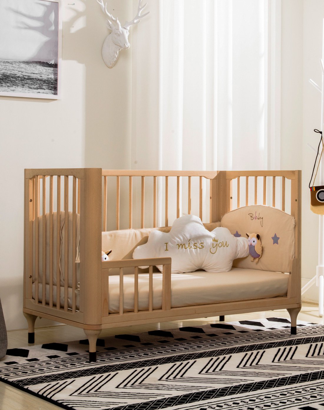 巴布豆日式原木婴儿床(高端款)120*65cm