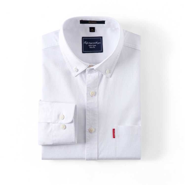 罗蒙 【高棉牛津纺】纯色休闲衬衫男长袖休闲衬衣男士衬衫长袖男士衬衣