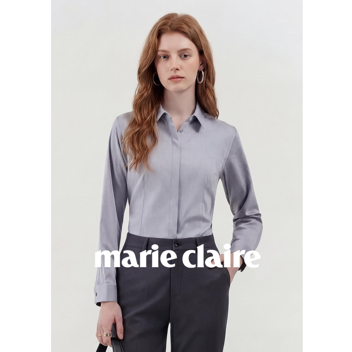 marie claire 【含桑蚕丝+莫代尔】简约设计通勤百搭时尚气质高级感衬衫上衣
