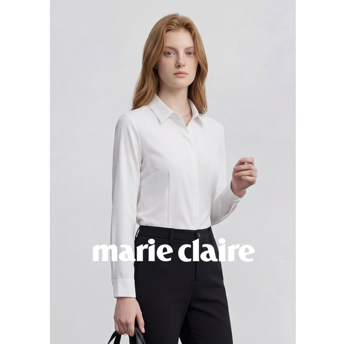 marie claire 【含桑蚕丝+莫代尔】简约设计通勤百搭时尚气质高级感衬衫上衣