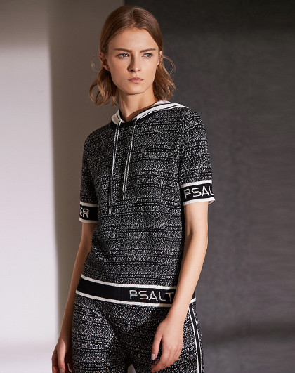 商场同款诗篇休闲运动套装毛衫拼接罗纹连帽卫衣