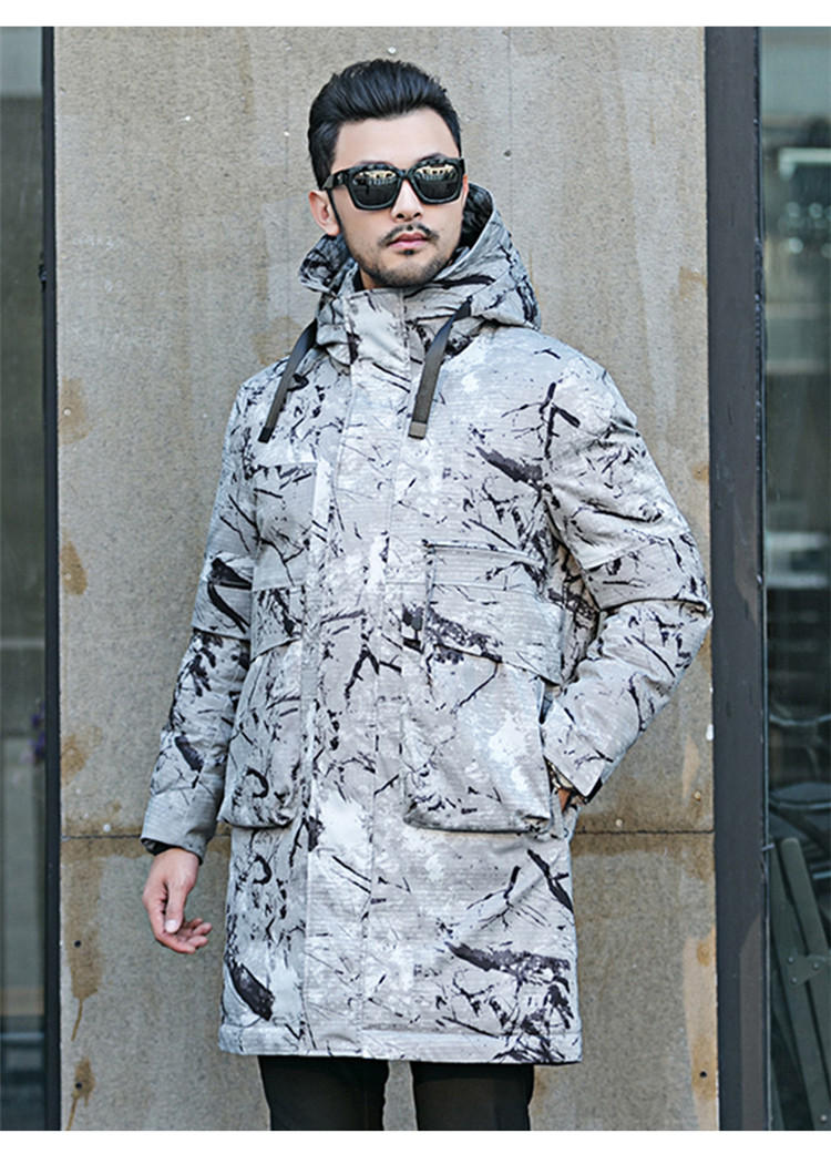雪中飞羽绒服男时尚迷彩羽绒服外套男士羽绒服中长款