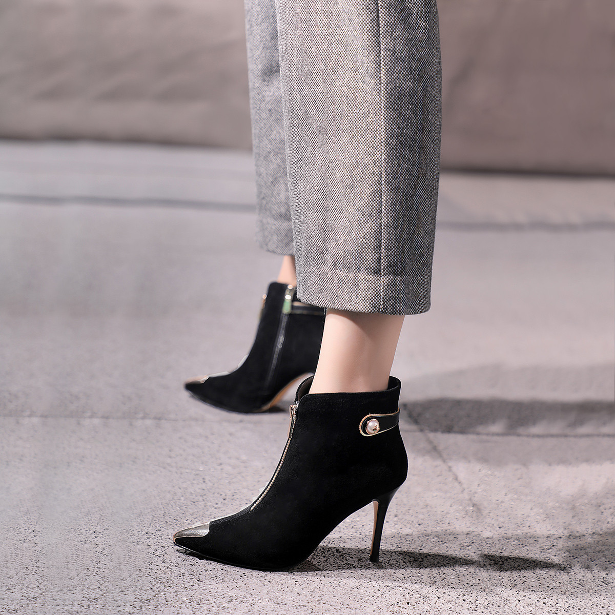 【保暖绒里】尖头超高跟加绒女鞋女靴短靴女士高跟鞋冬季短靴女冬女鞋