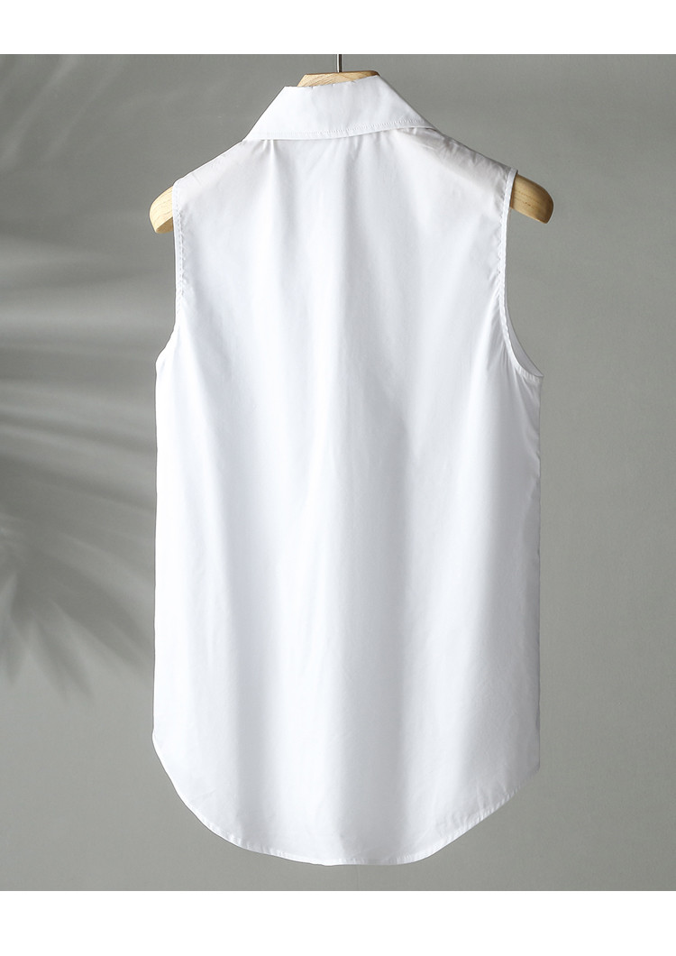 2021夏季新款法式复古兔耳朵尖领无袖白衬衫女