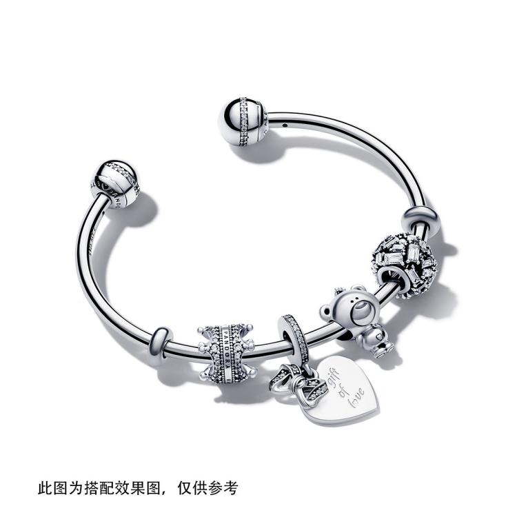 PANDORA 银质开口手镯潘多拉流行标志固定珠轻奢感手串